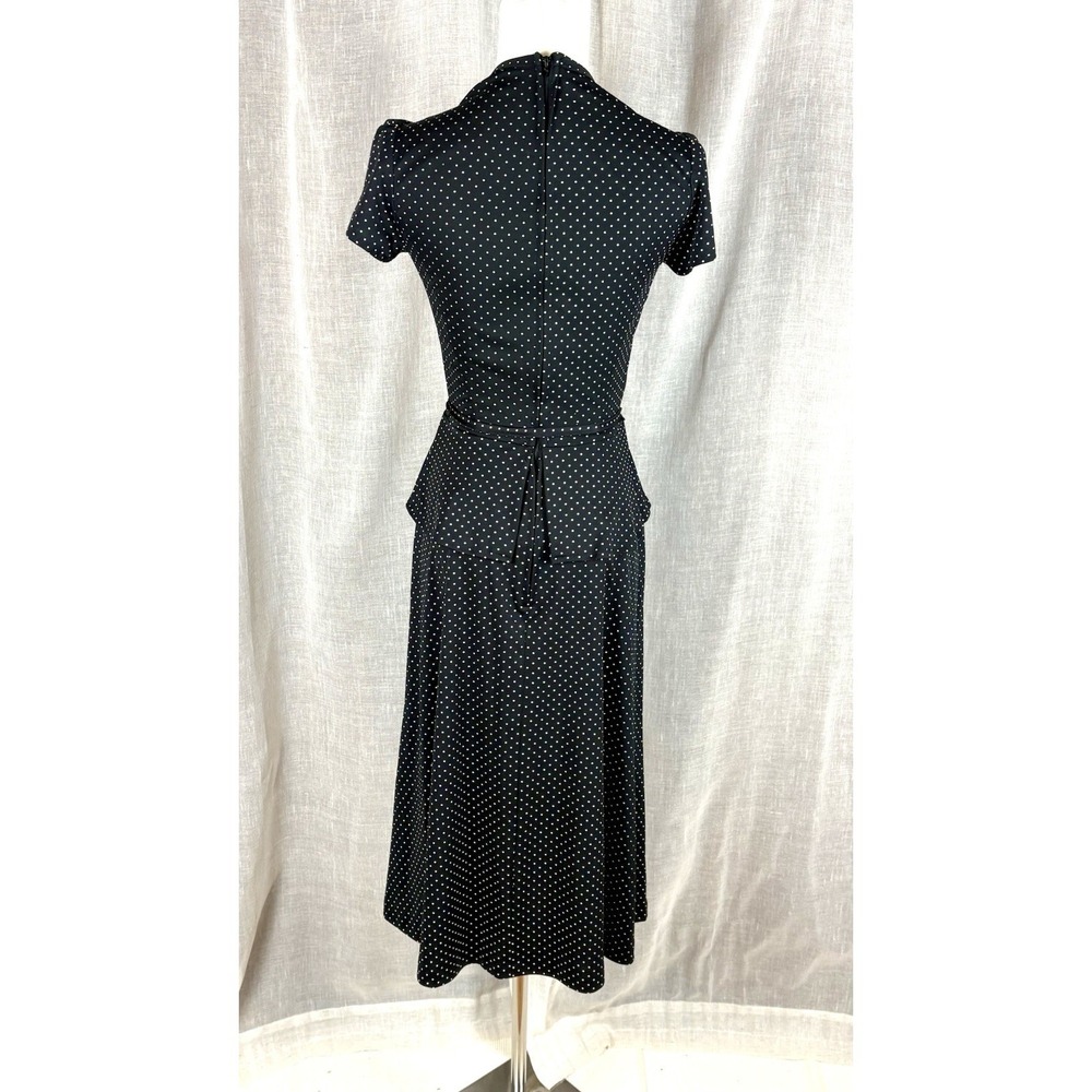 Vintage 70's Polka Dot Peplum Dress Parisian Chic French Girl Dark Academia Sz S - Picture 10 of 12